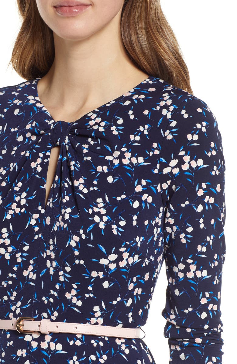 Harper Rose Floral Keyhole Neck Belted Midi Dress, Alternate, color, 