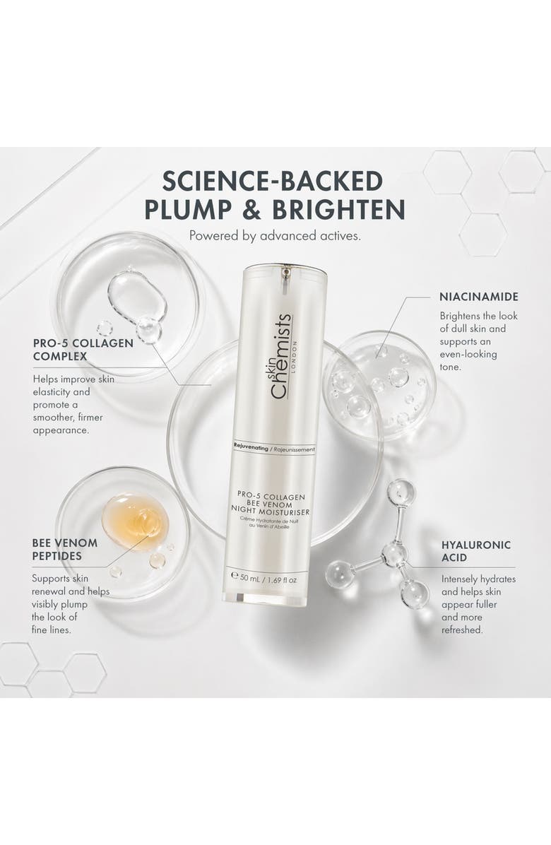 SKINCHEMISTS Pro-5 Collagen Bee Venom Night Moisturiser 50ml for Loss of Firmness, Anti-Aging, Alternate, color, White