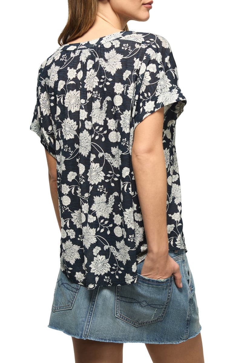 Lucky Brand Sandwash Notch Neck Floral Top, Alternate, color, Navy Floral