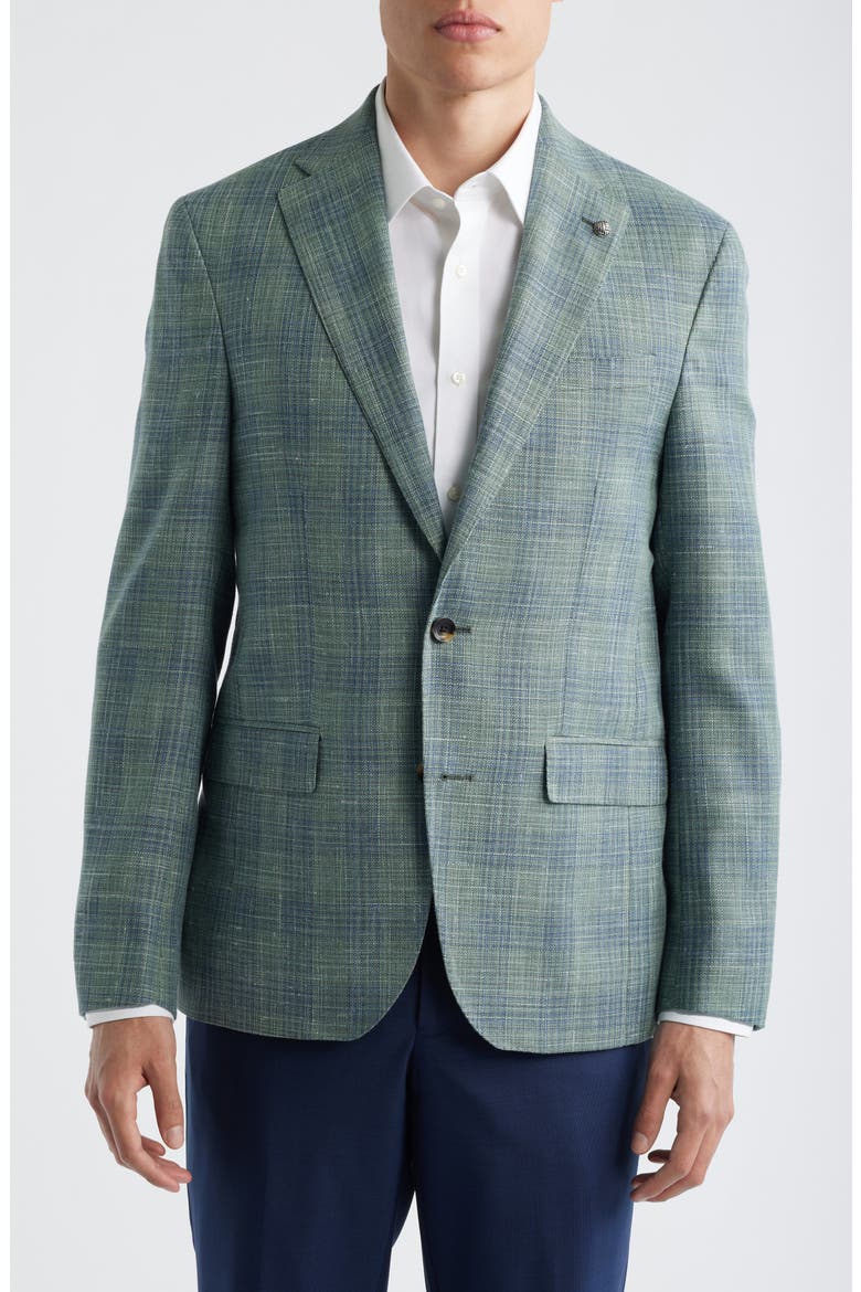 Midland Contemporary Fit Green Check Slub Wool & Silk Blend Sport Coat, Alternate, color, SAGE MULTI