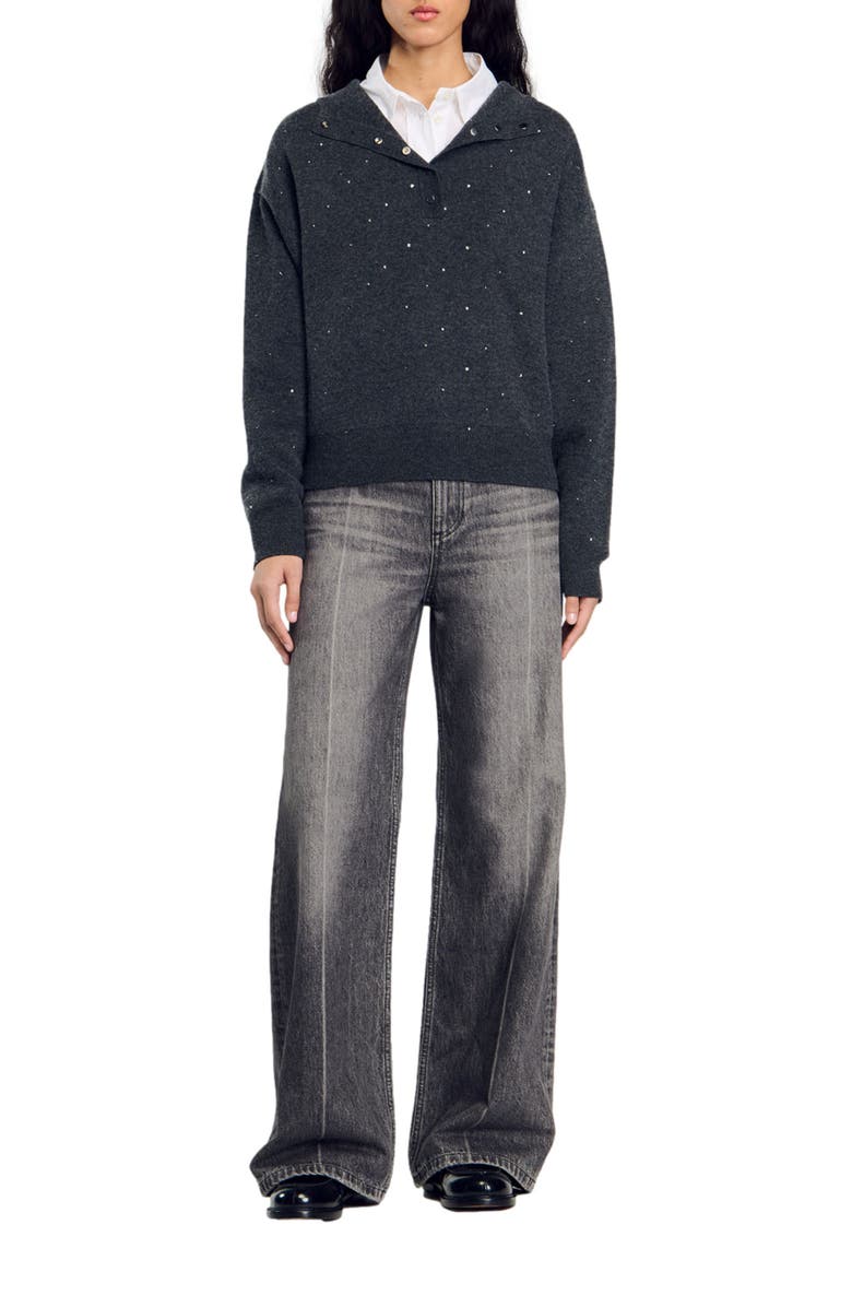 SANDRO Rhinestone hooded sweater, Main, color,