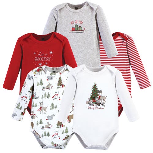 Hudson Baby Cotton Long-sleeve Bodysuits 5-pack In Red