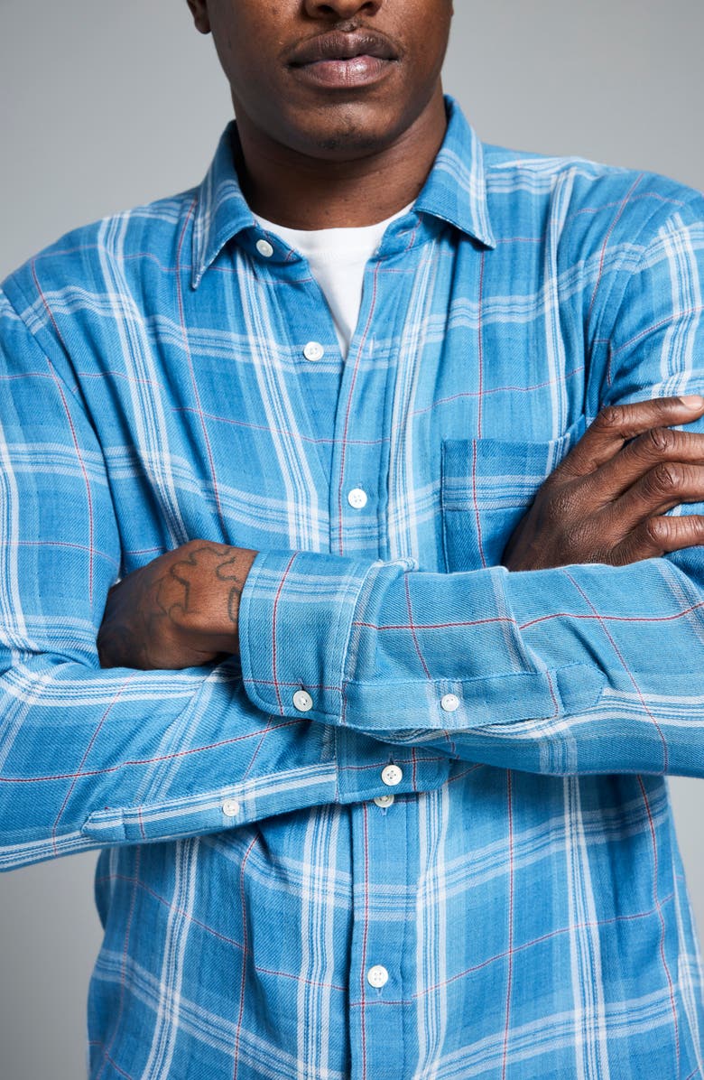 Billy Reid Cypress Plaid Double Face Cotton Button-Up Shirt, Alternate, color, Washed Indigo