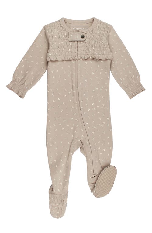 L'Ovedbaby Smocked Organic Cotton Zip Footie in Oatmeal Dots 