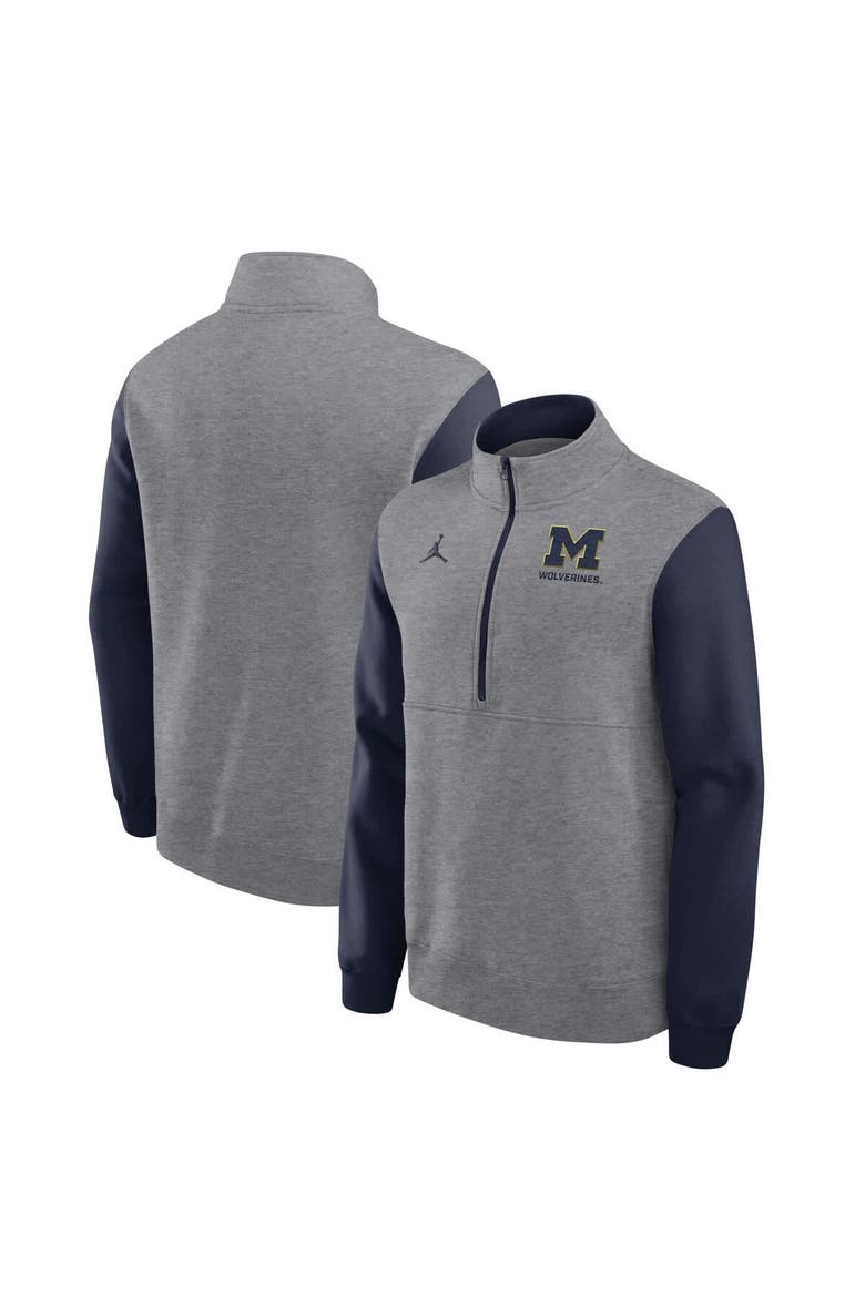 Men's Jordan Brand Heather Gray Michigan Wolverines Club Fleece Half-Zip Pullover, Main, color, Heather Gray