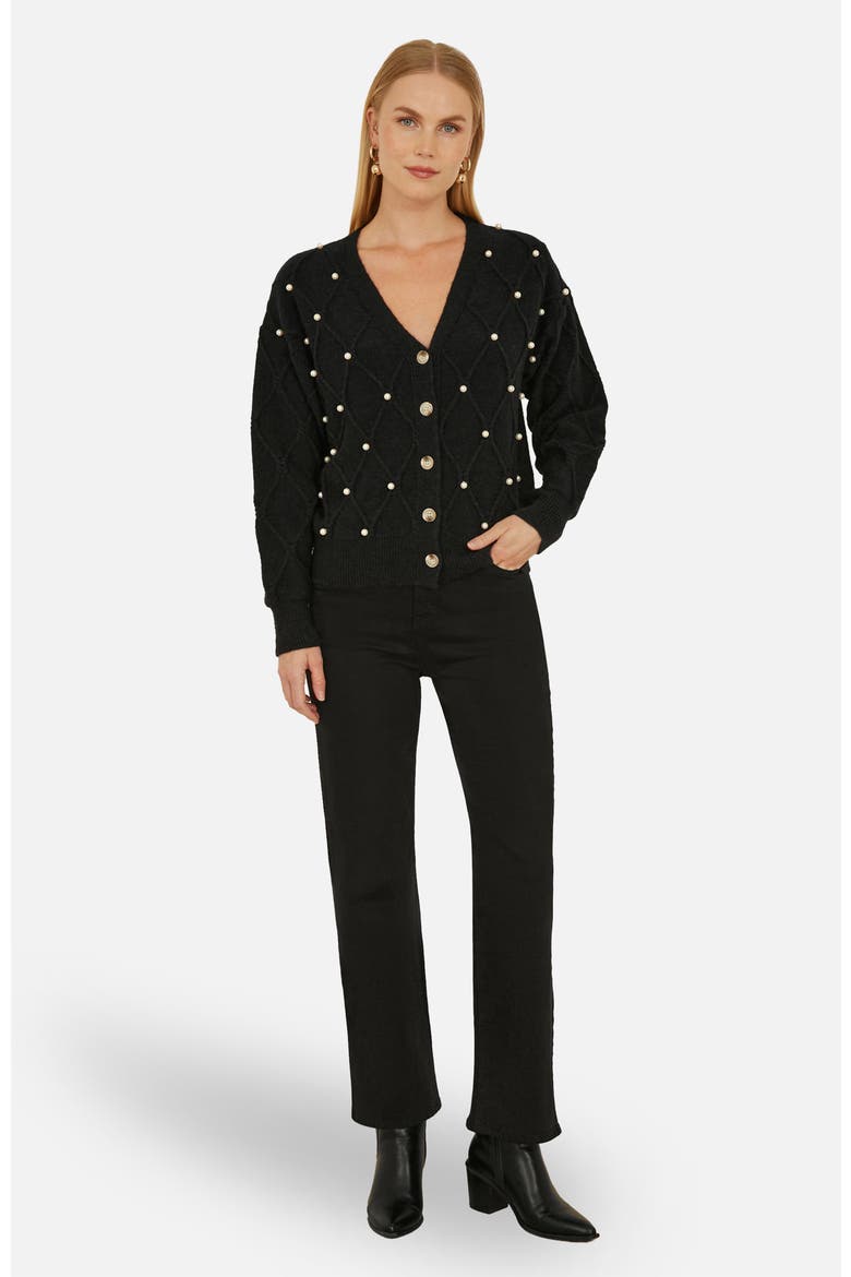 Beaded Cable Knit Cardigan, Alternate, color, Black