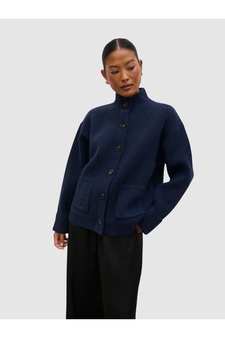Leighton High Neck Knit Cardigan, Main, color, Navy Marl