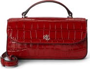 Lauren Ralph Lauren Marcy Croc Embossed Leather Top Handle Bag