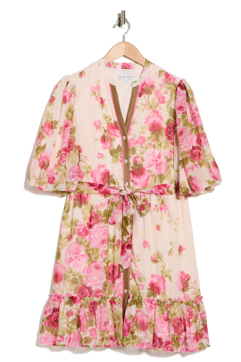 Puff Sleeve Tiered Shirtdress, Alternate, color, CREAM/ OLIVE