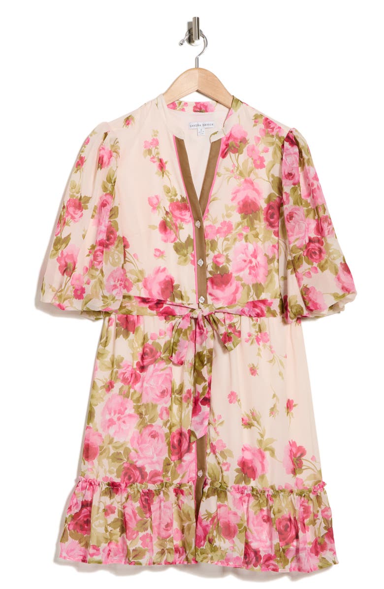 SANDRA DARREN Puff Sleeve Tiered Shirtdress, Alternate, color, Cream/ Olive