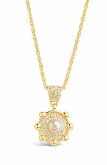 Sterling Forever Etta Cubic Zirconia & Faux Pearl Pendant Necklace