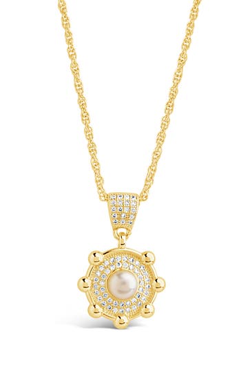 Sterling Forever Etta Cubic Zirconia & Faux Pearl Pendant Necklace In Gold