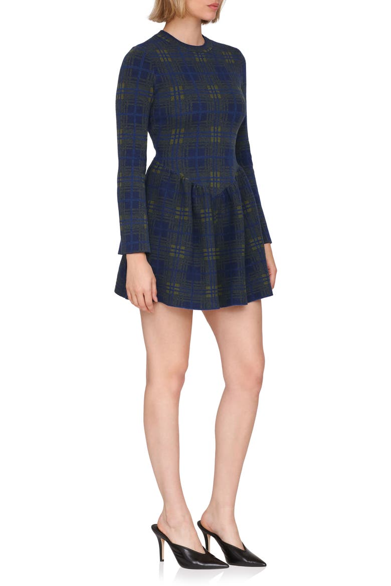 Basque Waist Long Sleeve Skater Sweater Dress, Alternate, color, CADET