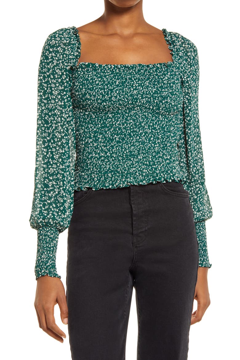 Pinto Smocked Top, Main, color, MOSS