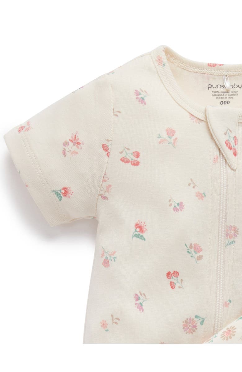 Purebaby 2 Pack Short Sleeve Zip Romper Floral, Alternate, color, Emilia Print