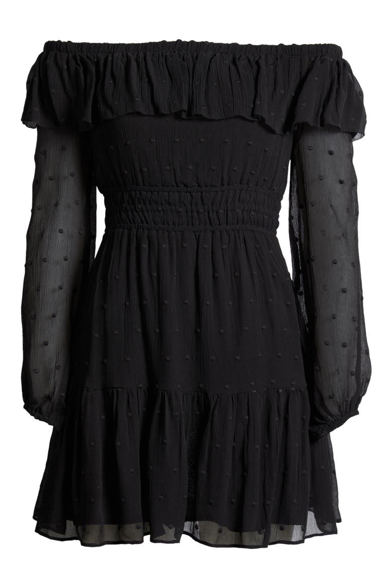 Seine Off the Shoulder Silk Dress, Alternate, color, BLACK