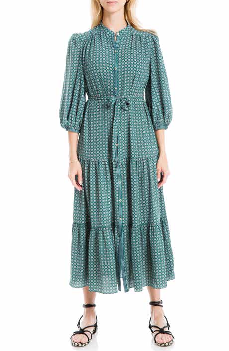 MAX STUDIO Crepe 3/4 Sleeve Button Front Maxi Dress