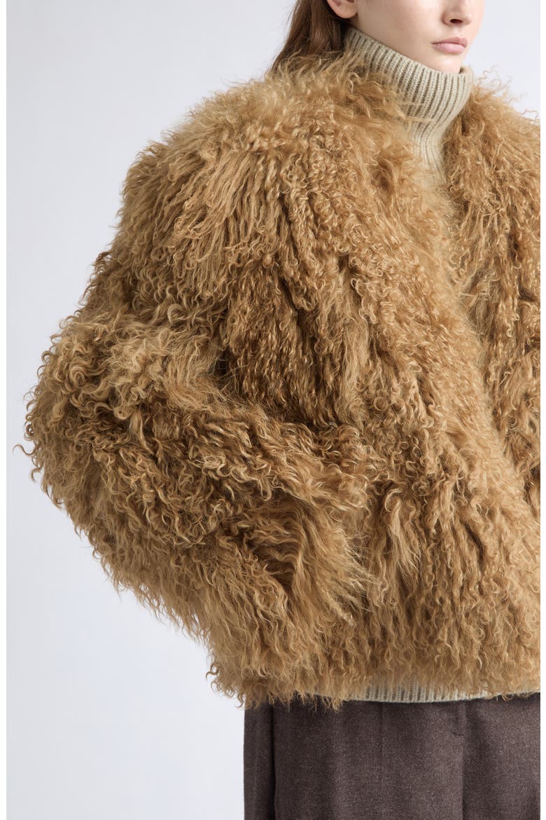 Curly Genuine Shearling Jacket, Alternate, color, CARAMEL