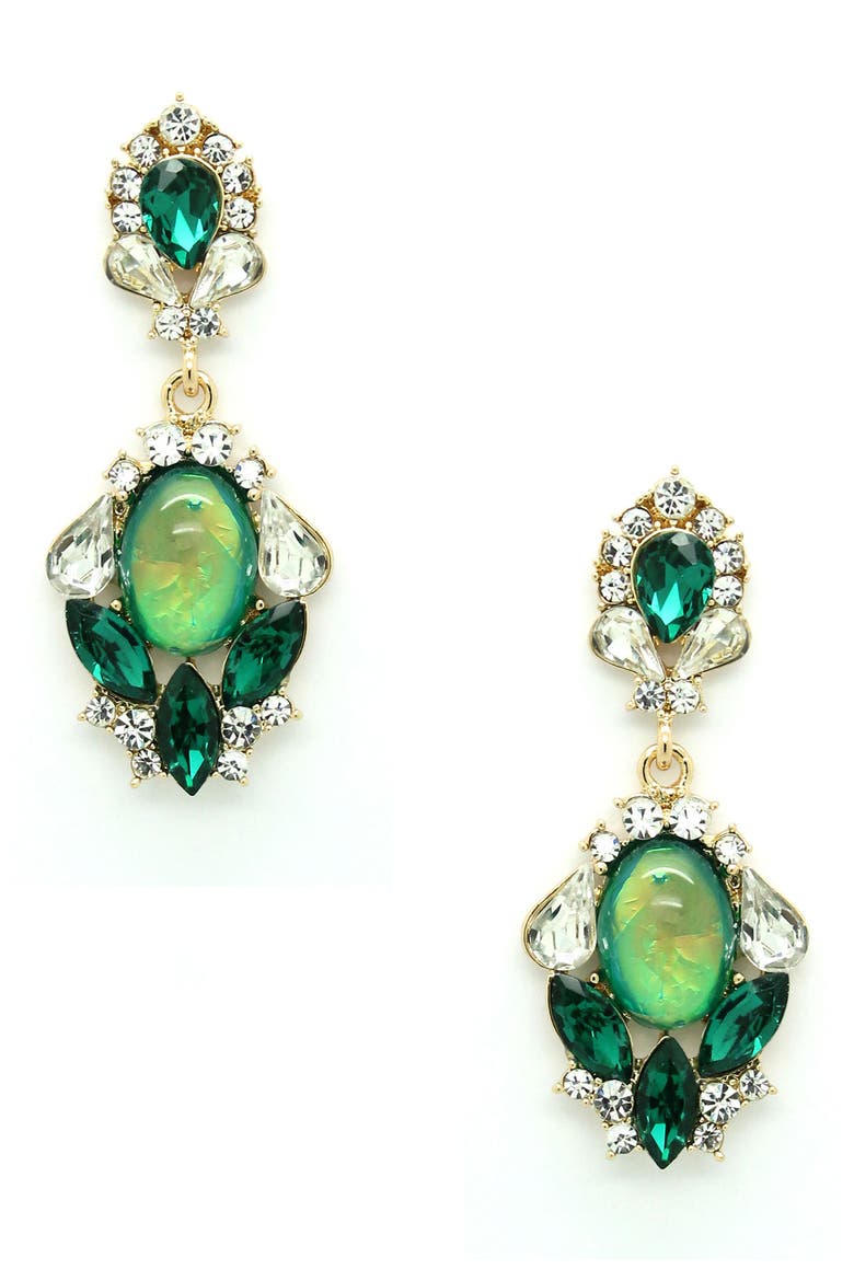 Crystal Drop Earrings, Main, color, GREEN