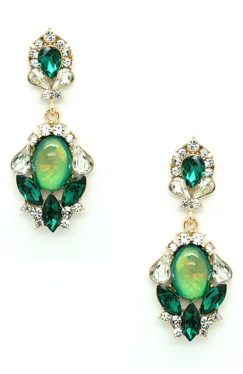 EYE CANDY LOS ANGELES Crystal Drop Earrings, Main, color, Green