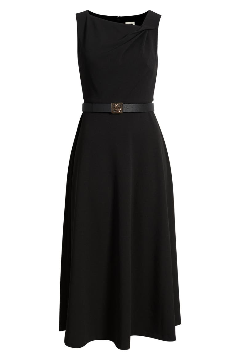 Pleated Asymmetric Belted Dress, Alternate, color, ANNE BLACK