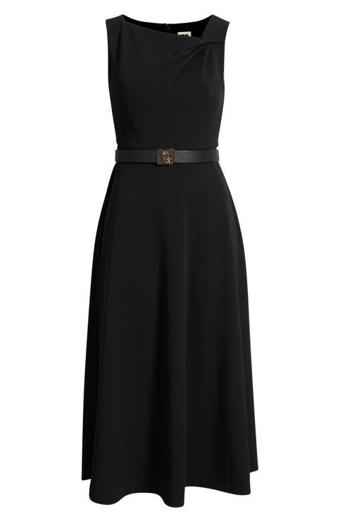 Pleated Asymmetric Belted Dress