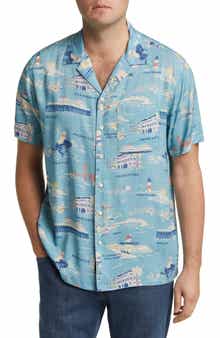 Faherty Kona Print Short Sleeve Terry Button-Up Shirt