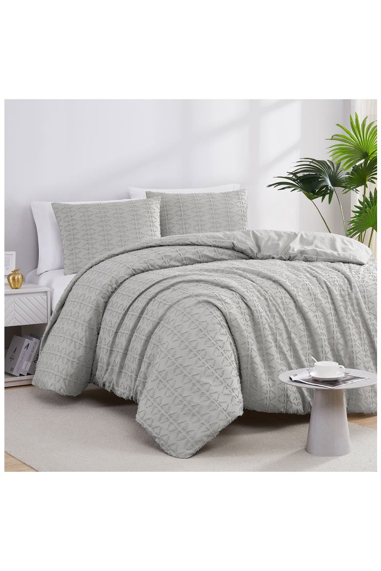 Bali Clipped Jacquard Duvet Set, Main, color, STEEL GREY