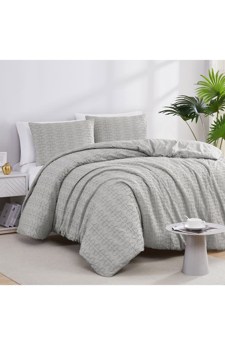 SOUTHSHORE FINE LINENS Bali Clipped Jacquard Duvet Set, Main, color, Steel Grey