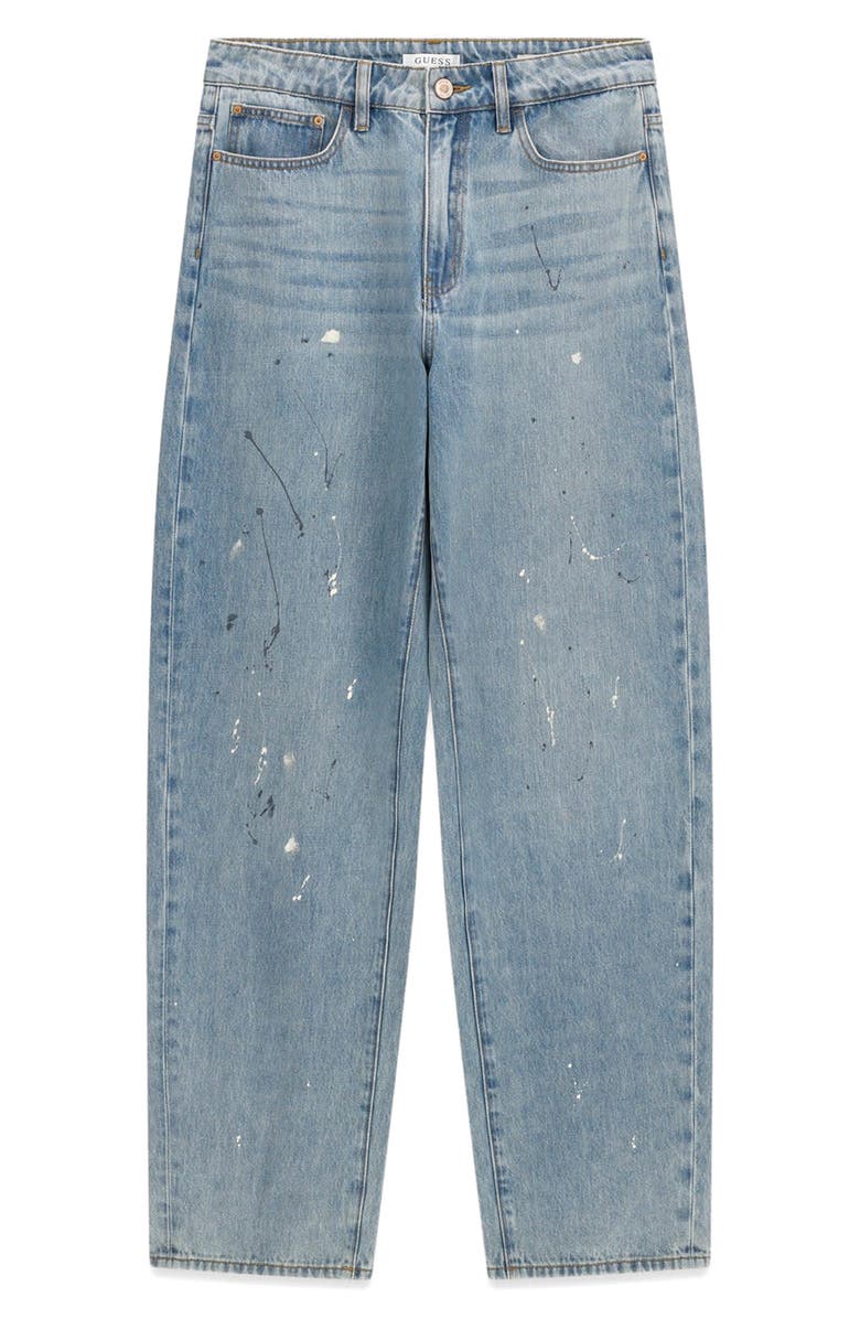 GUESS Paint Splatter Relaxed Barrel Leg Jeans, Alternate, color, Denim