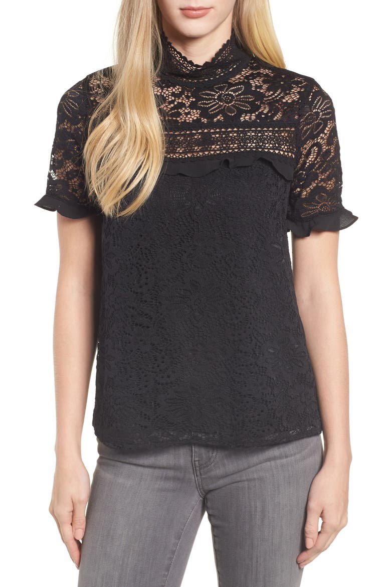 Gibson x Glam Squad Sheaffer Lace Top (Nordstrom Exclusive), Main, color, BLACK