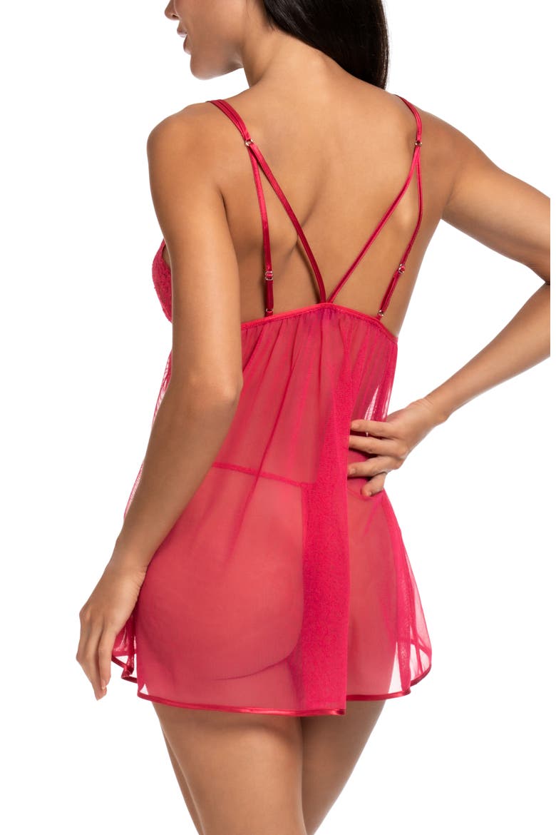 Aria Lace & Mesh Babydoll & G-String Set, Alternate, color, RUBY RED