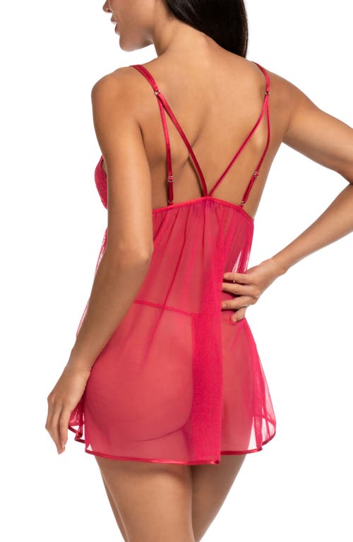 In Bloom By Jonquil Aria Lace & Mesh Babydoll & G-string Set In Ruby Red