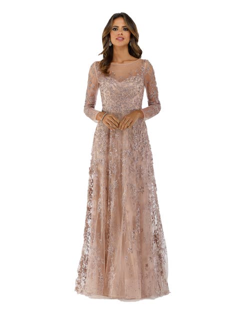 Illusion Neckline A-line Long Sleeves Gown