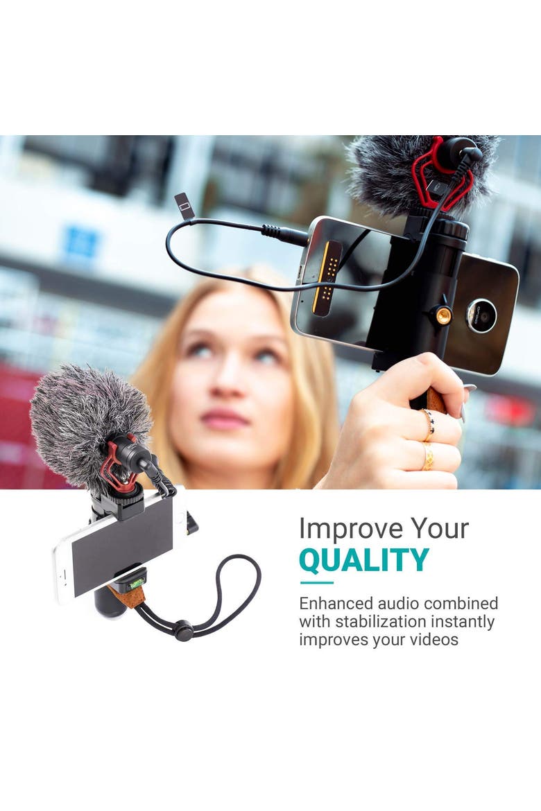 PR-2-PM Smartphone Video Rig with Shotgun Microphone, Grip Handle, & Wrist Strap for Smartphones, Alternate, color, Black
