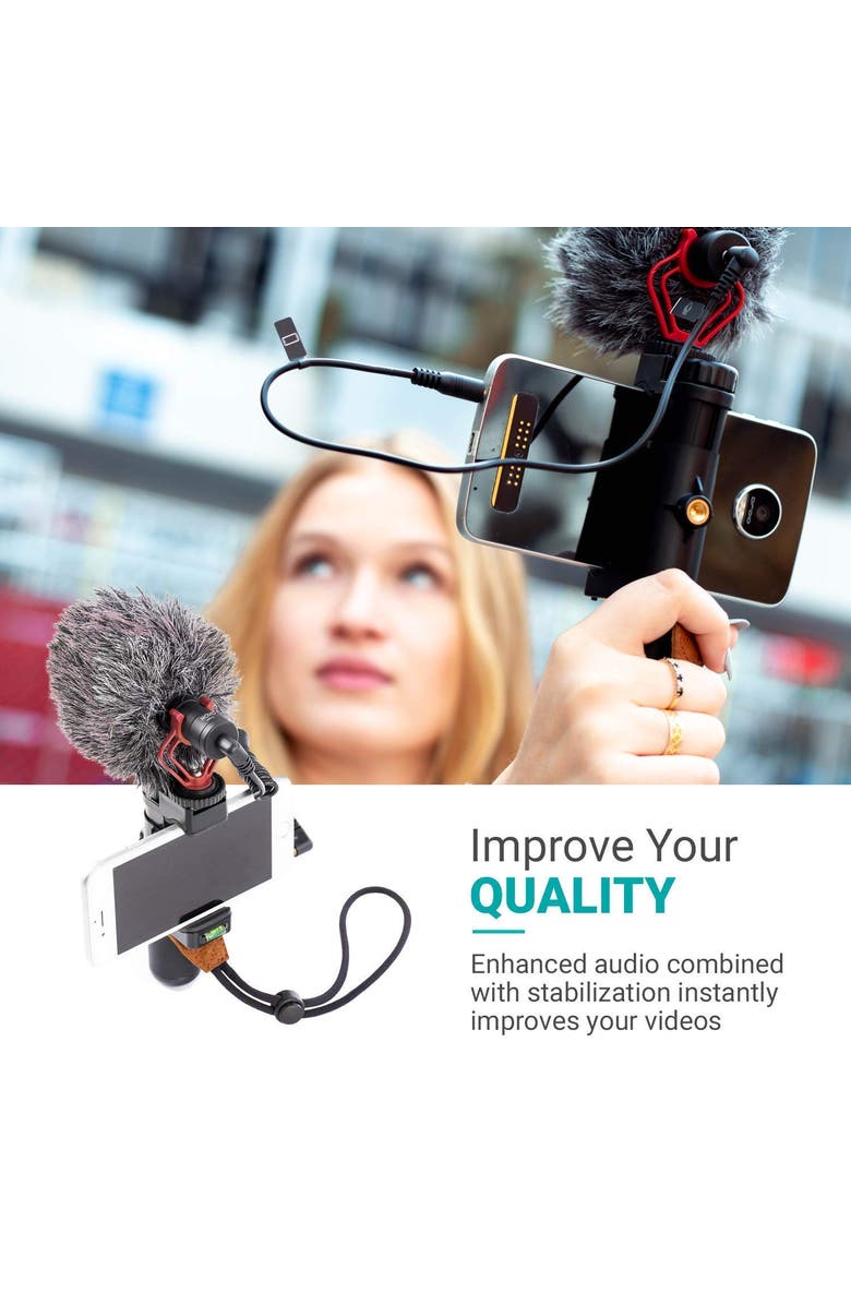 MOVO PR-2-PM Smartphone Video Rig with Shotgun Microphone, Grip Handle, 
Wrist Strap for Smartphones, Alternate, color, Black