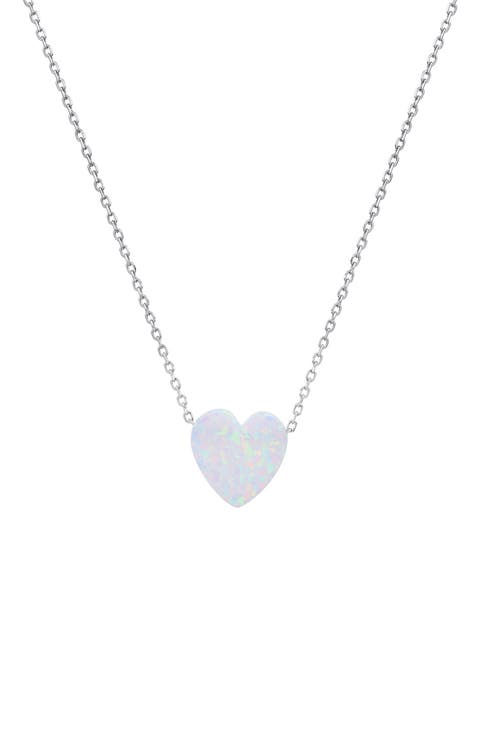 Sterling Silver Opal Heart Necklace