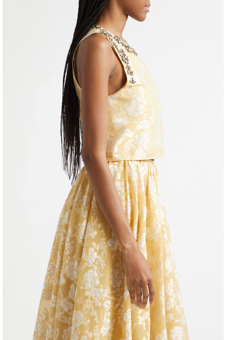 Rhinestone Floral Jacquard Sleeveless Top, Alternate, color, OCHRE MUSE/ WHITE