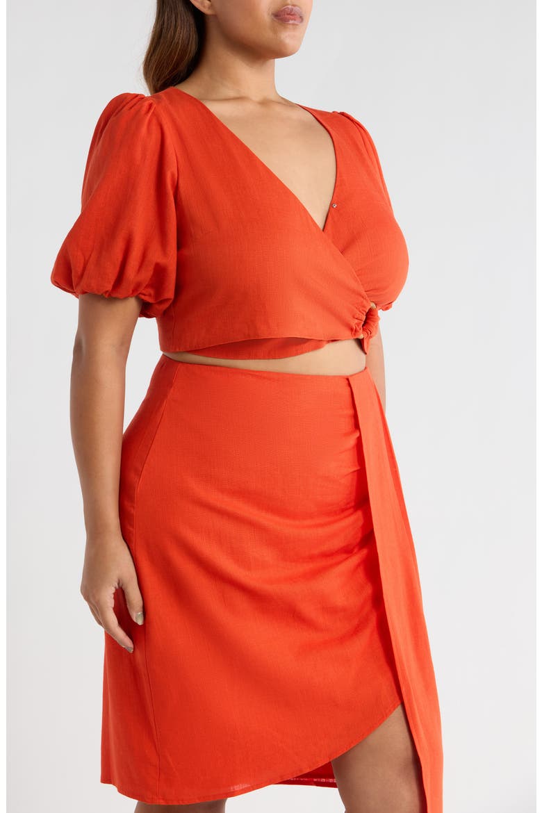 Bet On You Faux Wrap Crop Top, Alternate, color, RED ORANGE