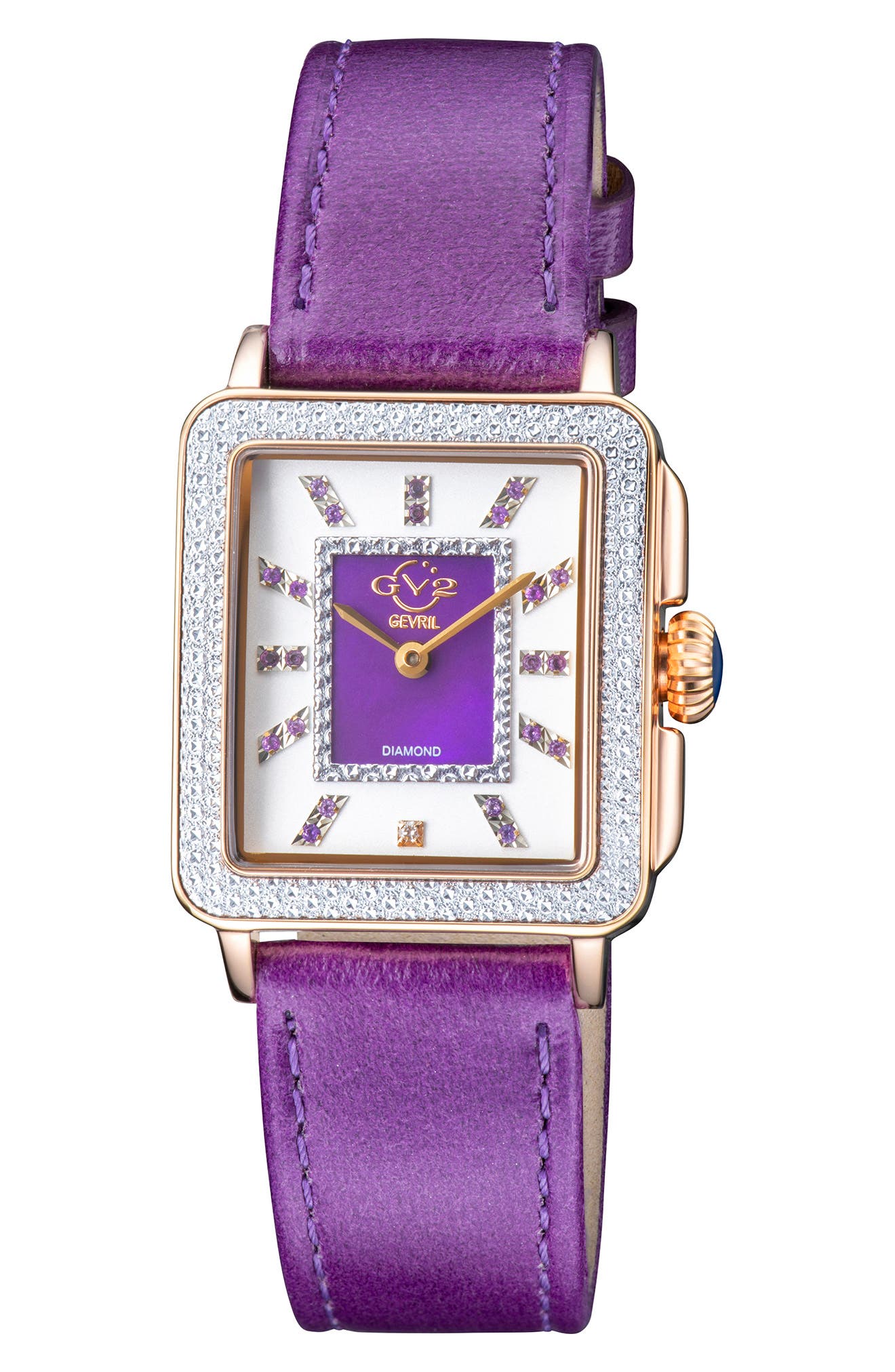 GV2 Women's Padova Gemstone Leather Strap Square Watch, 27 mm x 30 mm - 0.0116 ctw