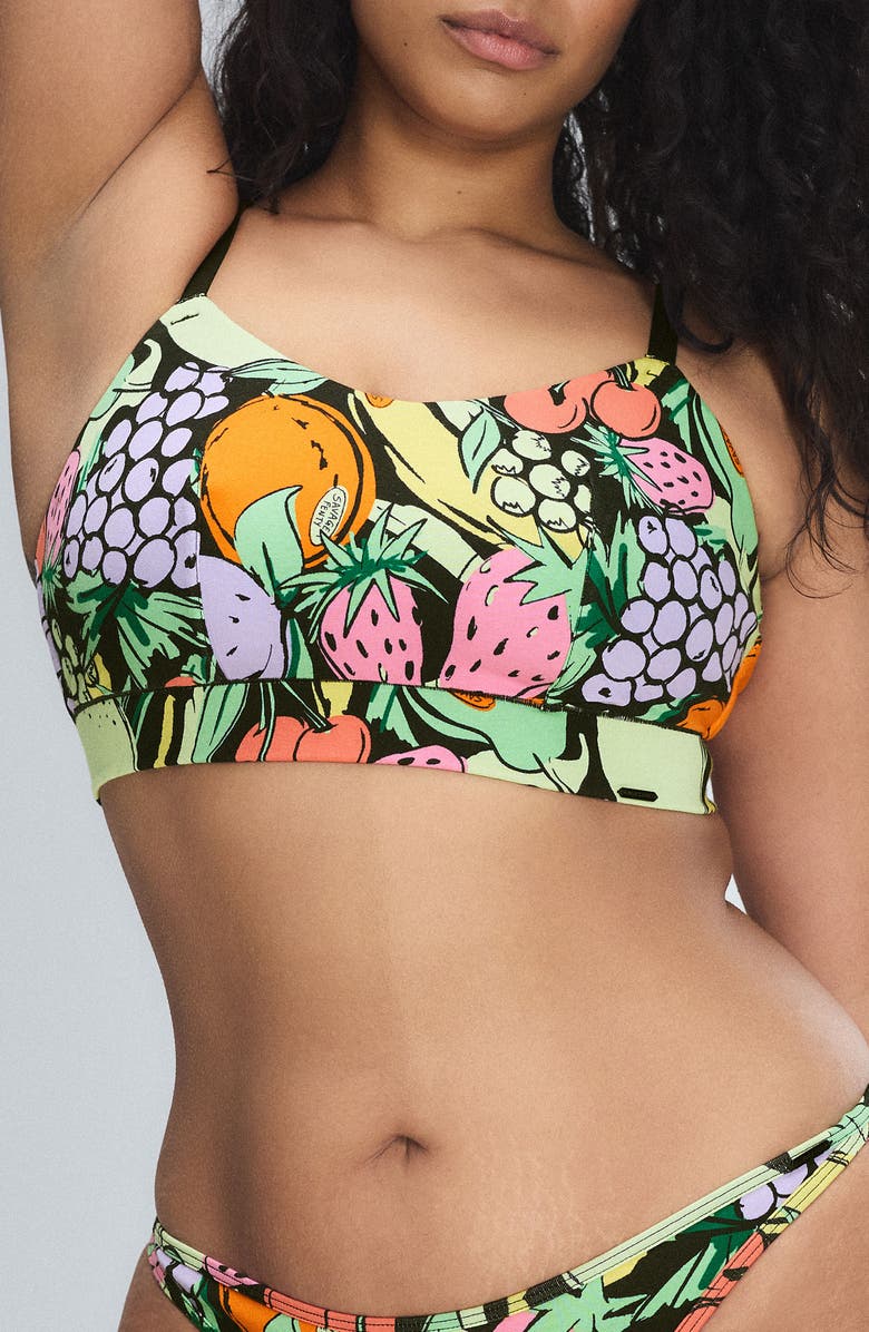 SAVAGE X FENTY Stretch Cotton Essentials Scoop Bralette, Alternate, color, Black Caviar Cabana Bunch