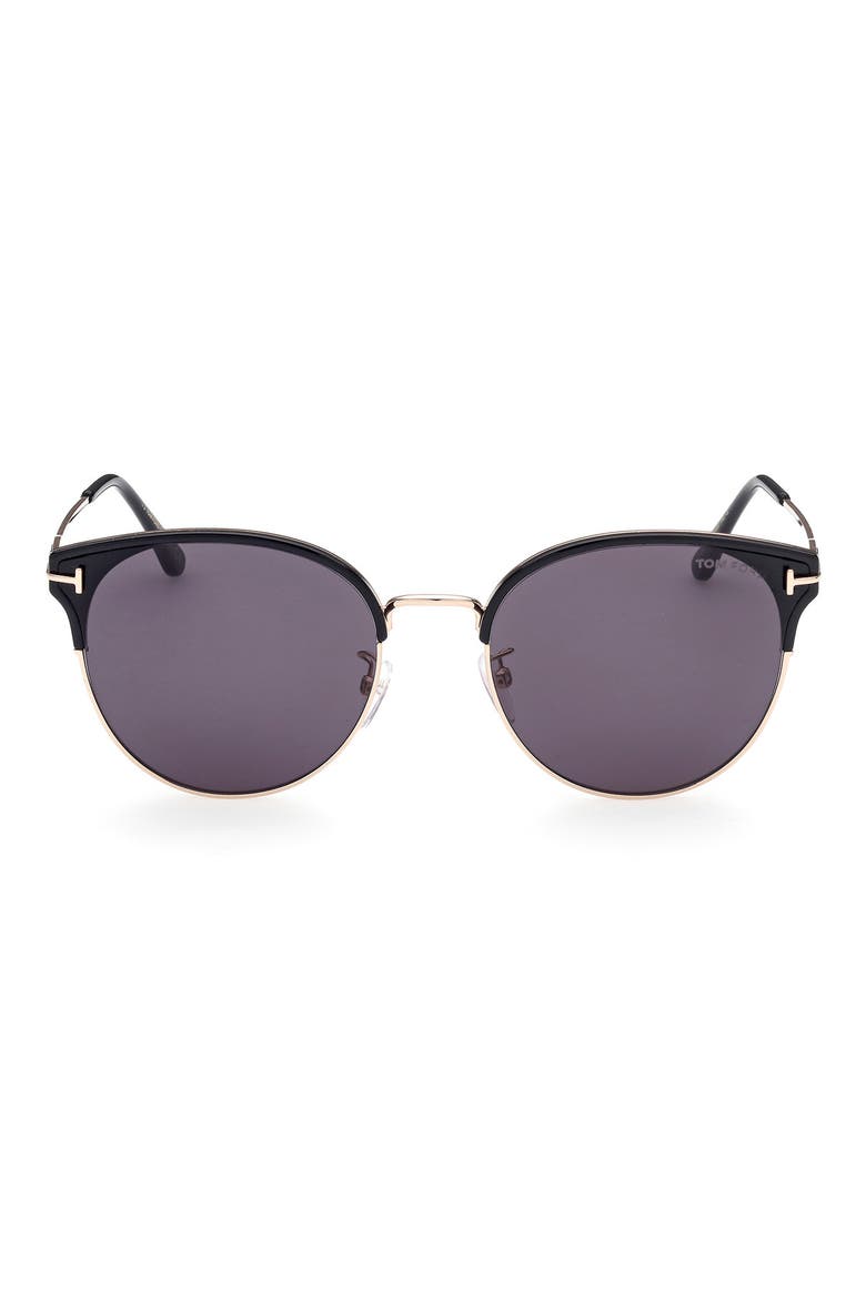 61mm Round Sunglasses, Main, color, SHINY BLACK / SMOKE