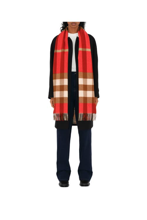Burberry Check Cashmere Scarf In Bright Red