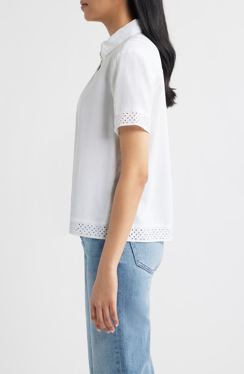 Cloth & Stone Lace Trim Short Sleeve Button-Up Shirt, Alternate, color, White