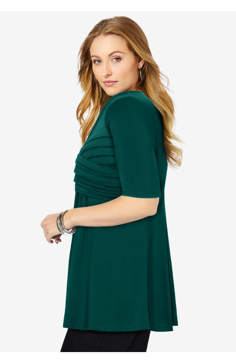 Jessica London Stretch Knit Pleated Tunic, Alternate, color, Creamy Mocha Print