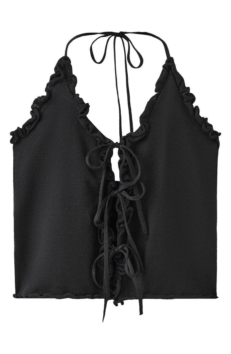 MANGO TEEN Bows Knit Halter Top, Main, color, Black