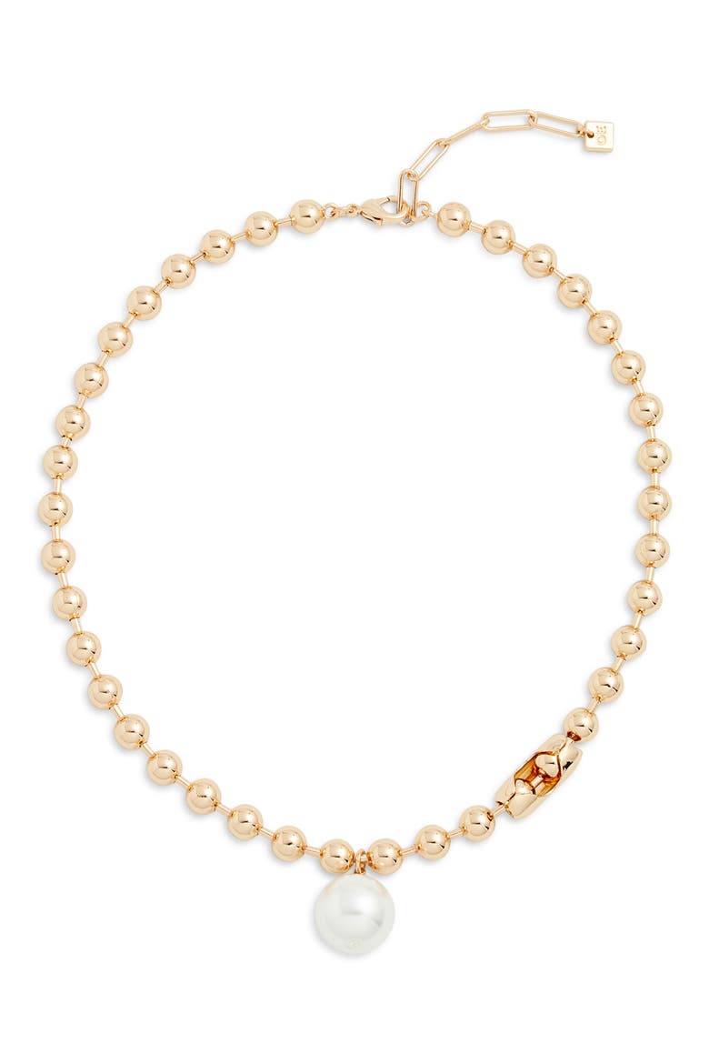 Shotbead Cultured Pearl Collar Necklace, Main, color, WHITE- GOLD