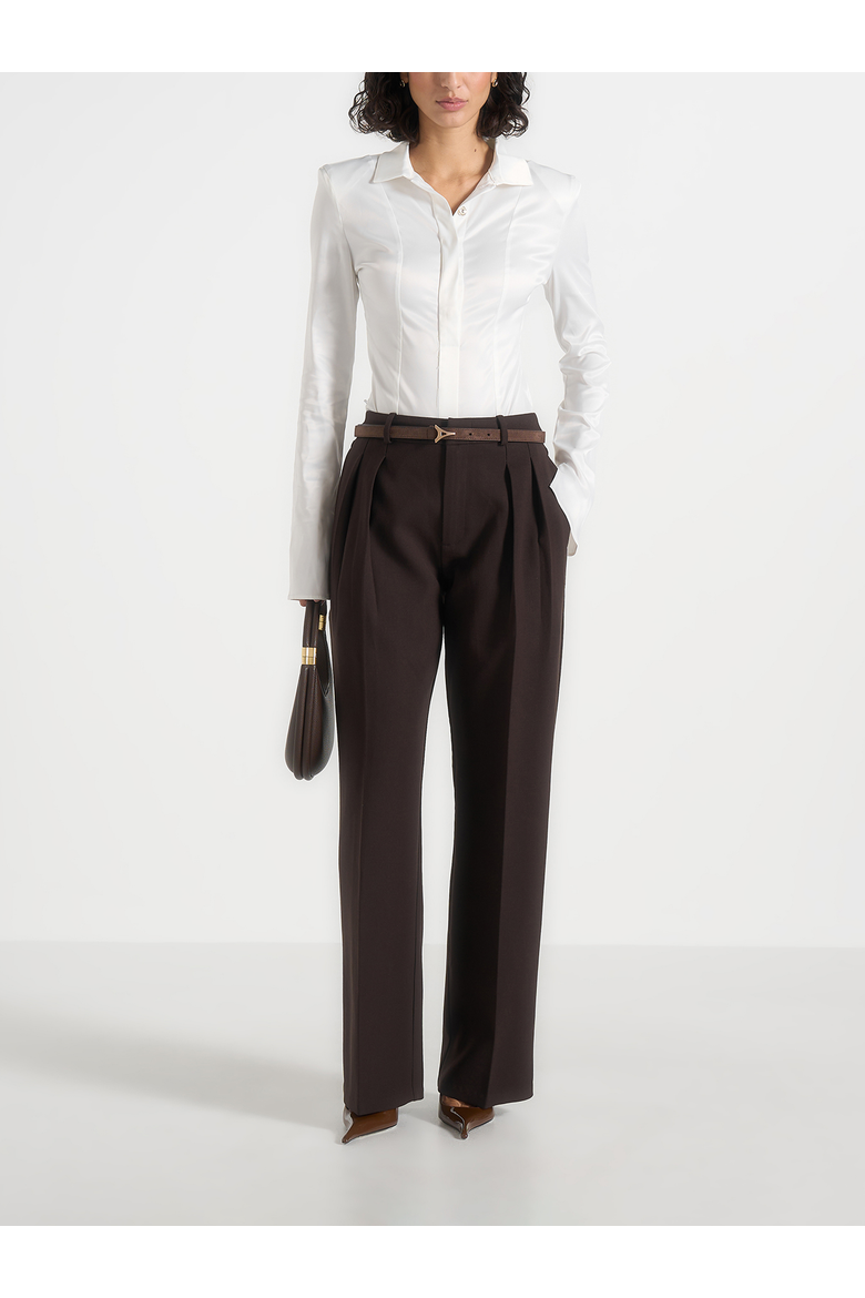Julie Tailored Twin Pleat Pants, Alternate, color, Dark Brown