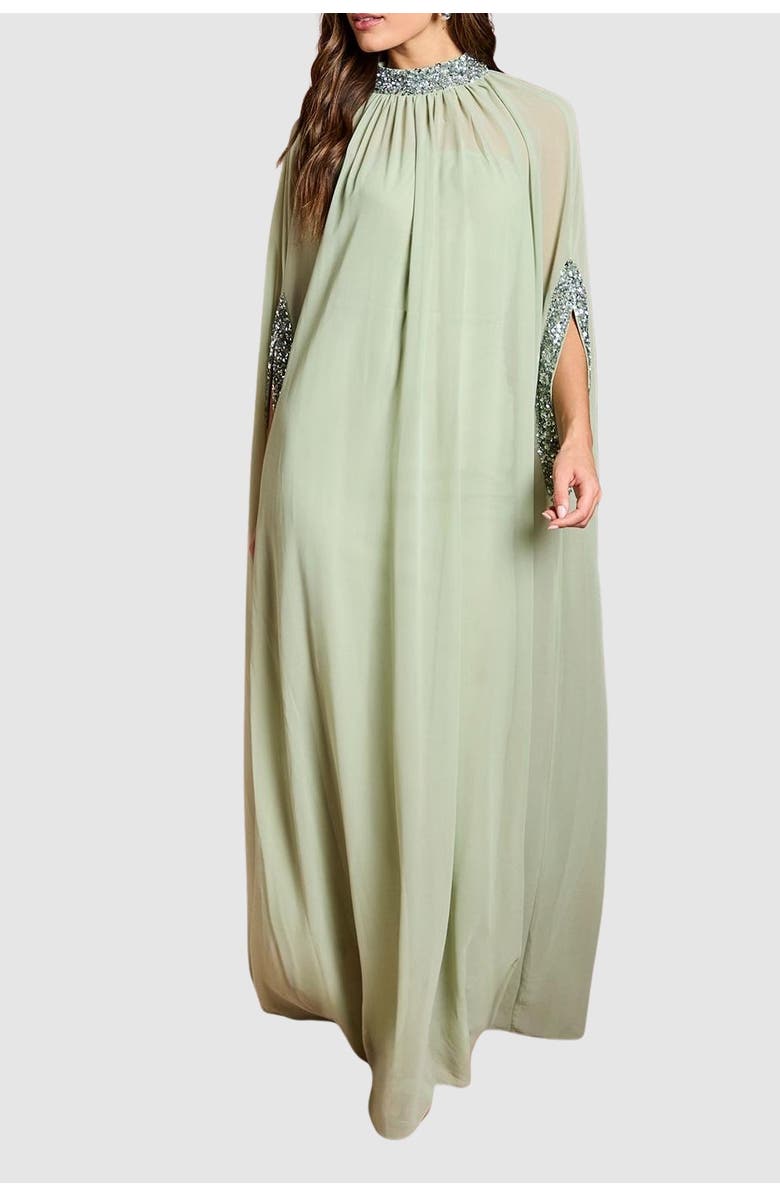 Coast Chiffon Cape Style Sequin Maxi Dress, Alternate, color, Sage