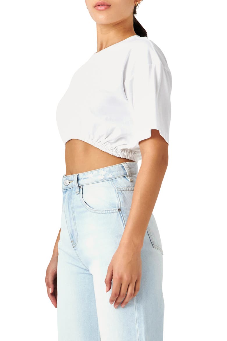 Elastic Hem Cotton Crop T-Shirt, Alternate, color, WHITE